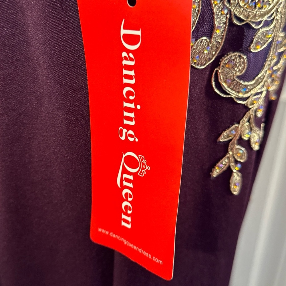 Dancing Queen Purple and Gold Embellished Halter Gown - Picture 15 of 16